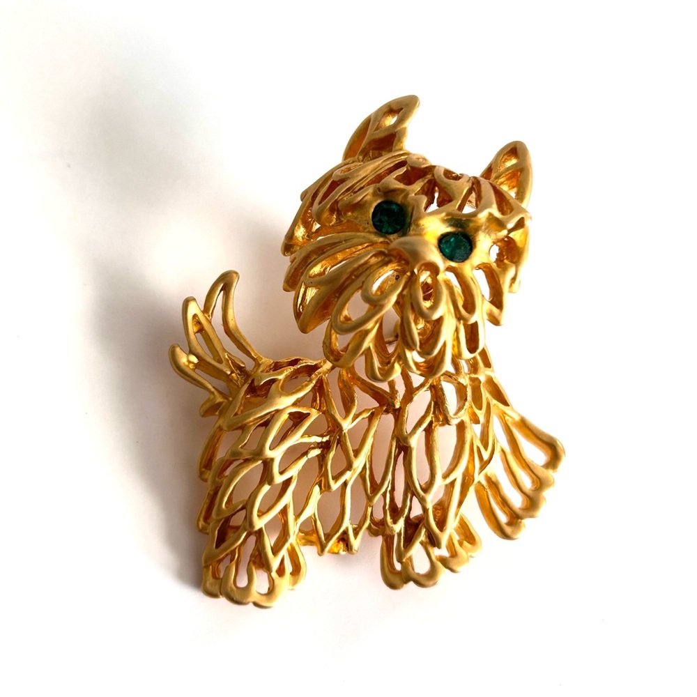 Giggler Dog Brooch Gold Tone Bobble Head Dog Pin